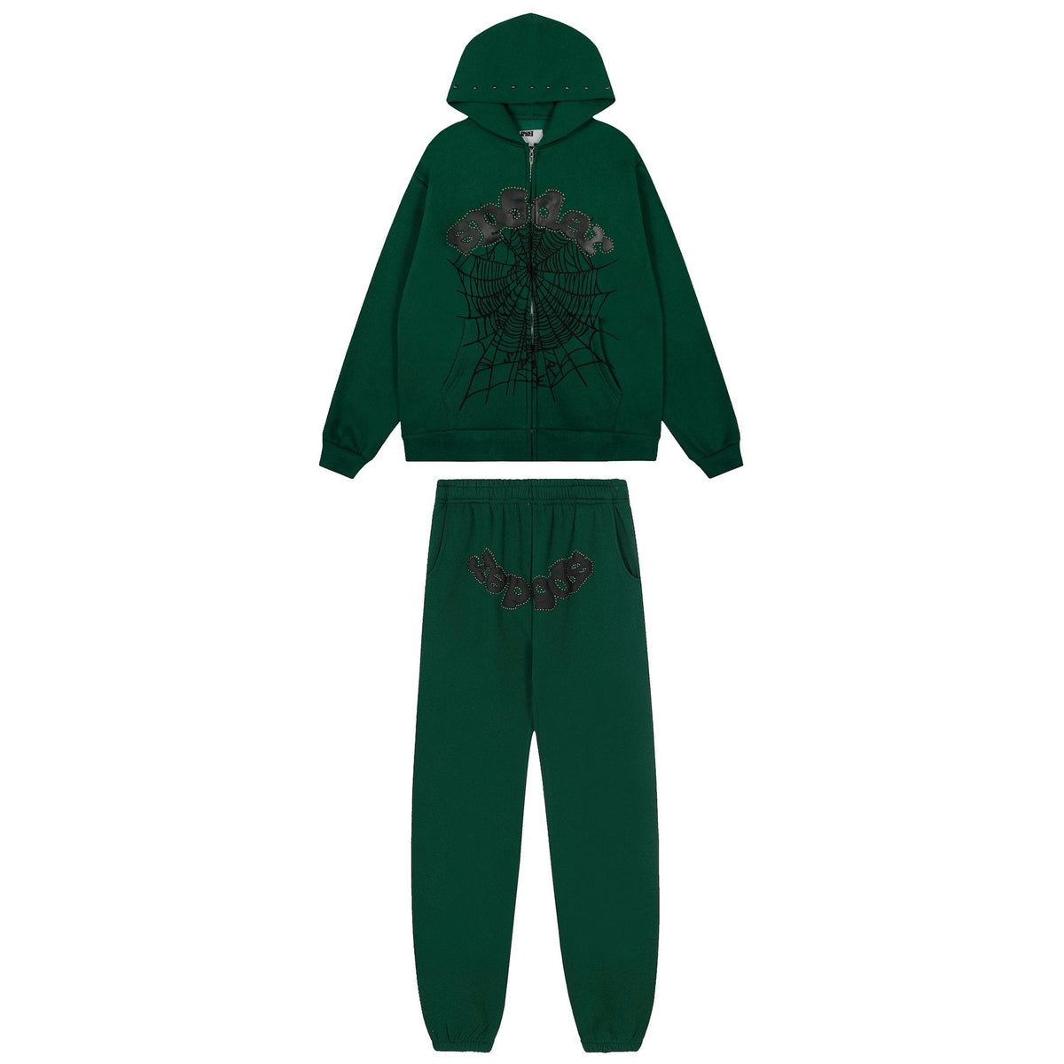 Sp5der Spiderweb Graphic Zip Hoodie & Sweatpants Matching Set — front
