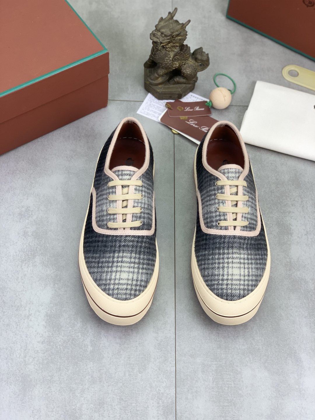 Loro Piana Plaid Lace-Up Casual Shoes — front